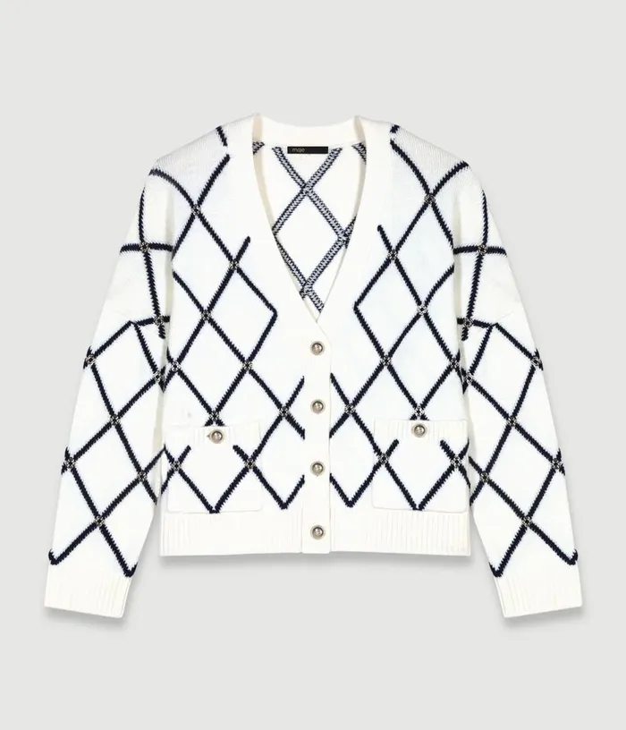 Maje Diamond Pattern Knitted Cardigan Women Sweaters and Cardigans Maje Diamond Pattern Knitted Cardigan Women Sweaters and Cardigans