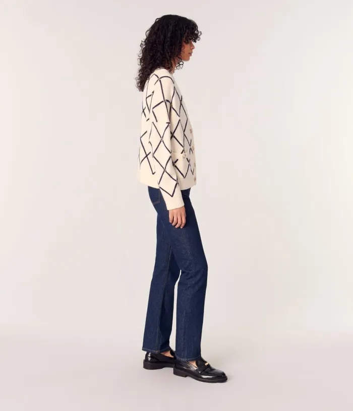 Maje Diamond Pattern Knitted Cardigan Women Sweaters and Cardigans Maje Diamond Pattern Knitted Cardigan Women Sweaters and Cardigans