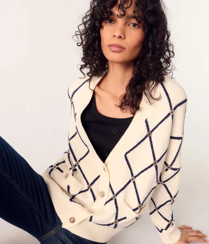 Maje Diamond Pattern Knitted Cardigan Women Sweaters and Cardigans Maje Diamond Pattern Knitted Cardigan Women Sweaters and Cardigans