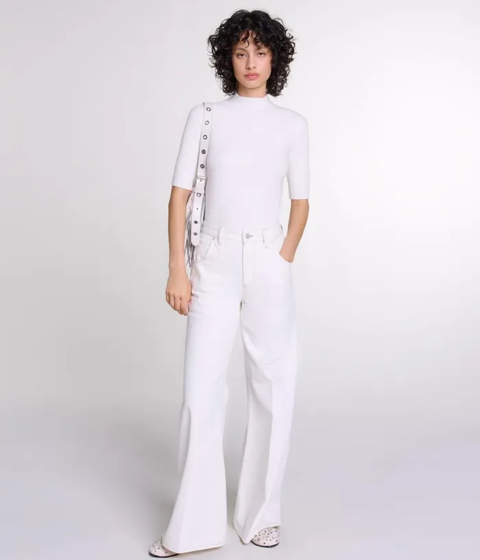 Maje Embroidered Highwaisted Jeans Women Pants and Jeans