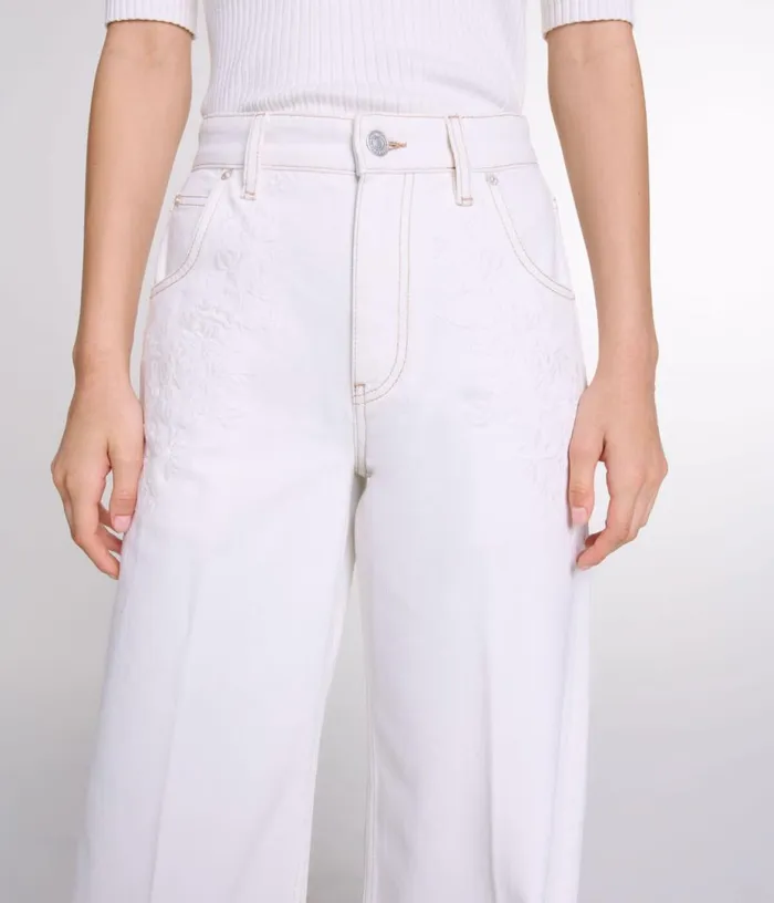 Maje Embroidered Highwaisted Jeans Women Pants and Jeans