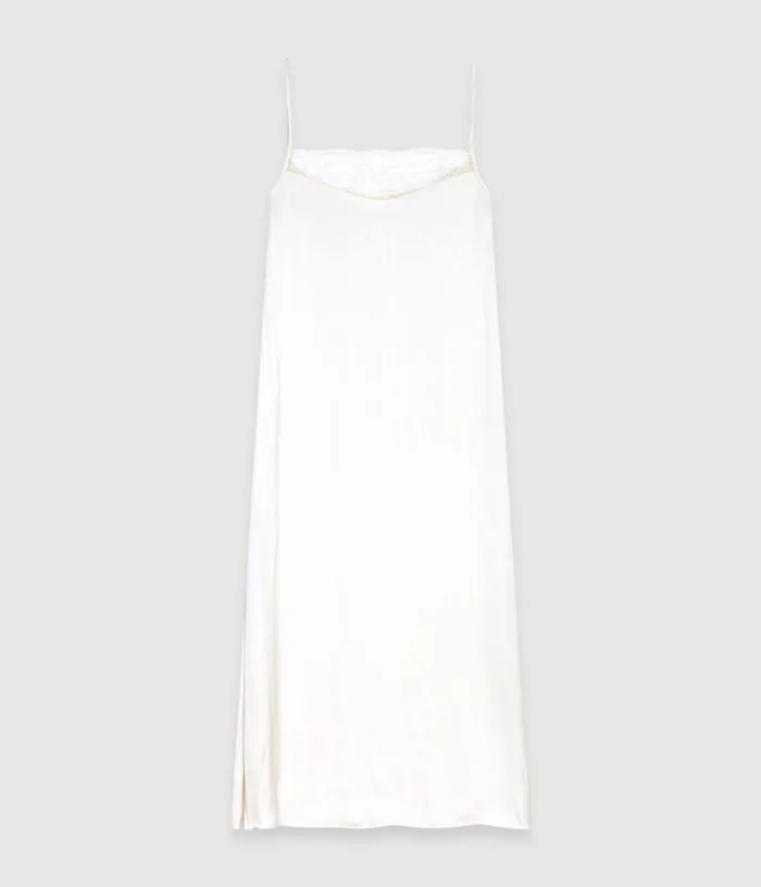 Maje Long Satin Dress Women Dresses