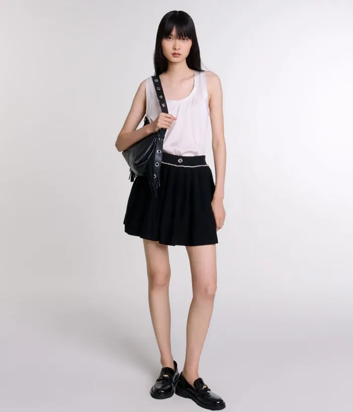 Maje Pleated Knit Short Skirt Women Skirts and Shorts