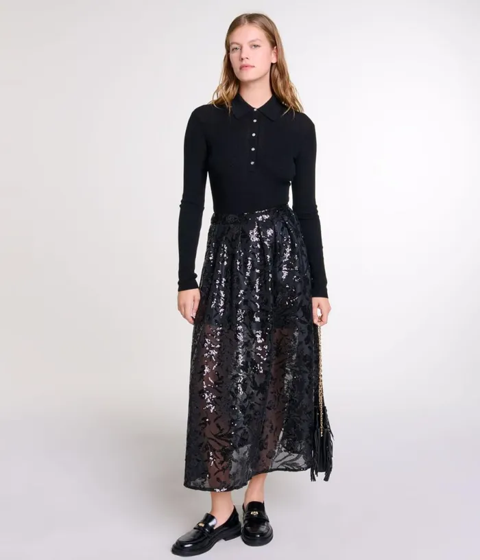 Maje Sequin Maxi Skirt Women Skirts and Shorts