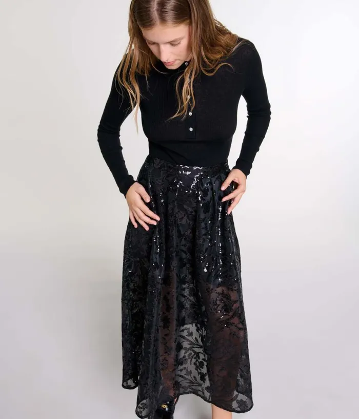 Maje Sequin Maxi Skirt Women Skirts and Shorts
