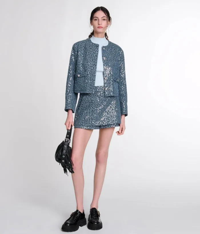 Maje Sequinned Tweed Jacket Women Blazers and Jackets