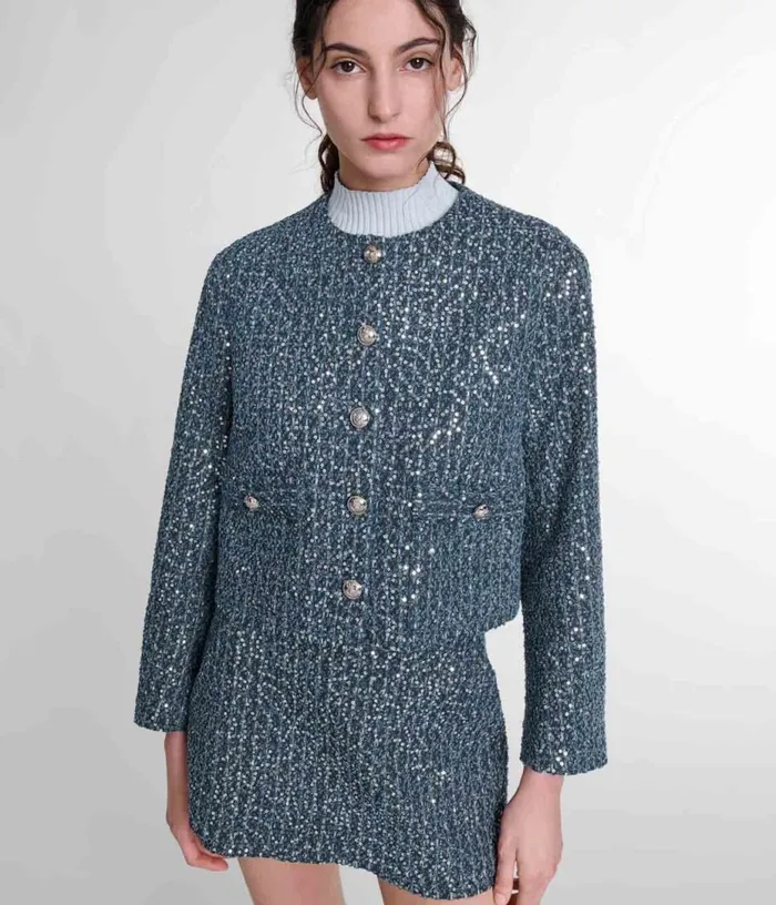 Maje Sequinned Tweed Jacket Women Blazers and Jackets