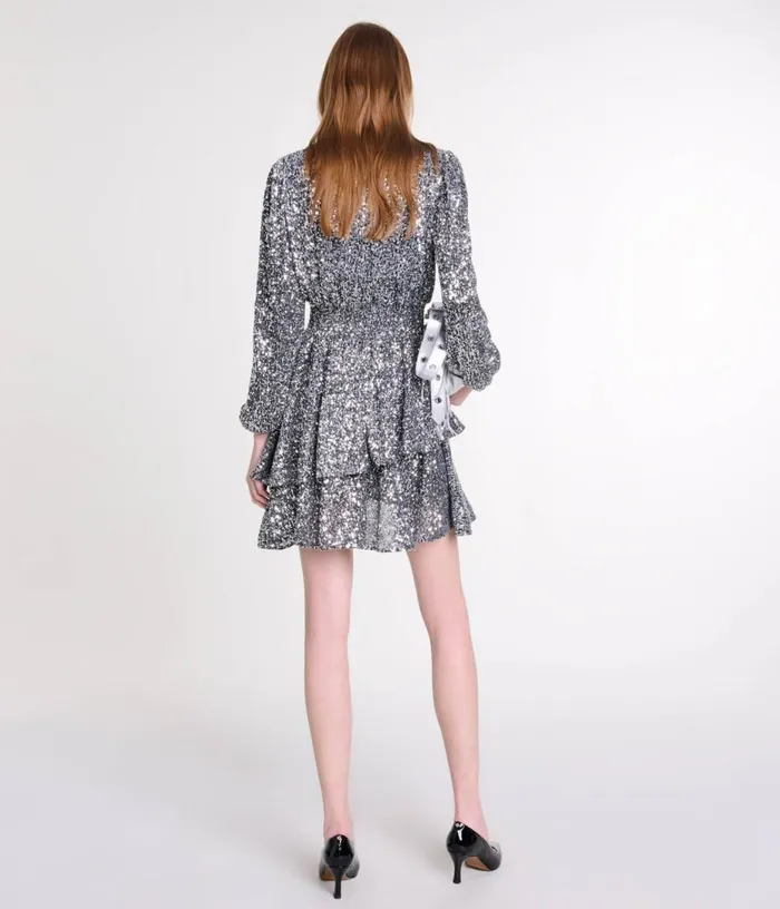 Maje Short Ruffled Sequinned Dress Women Dresses