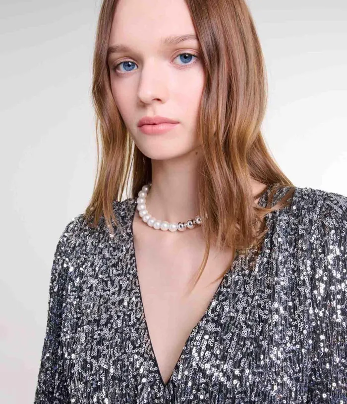 Maje Short Ruffled Sequinned Dress Women Dresses