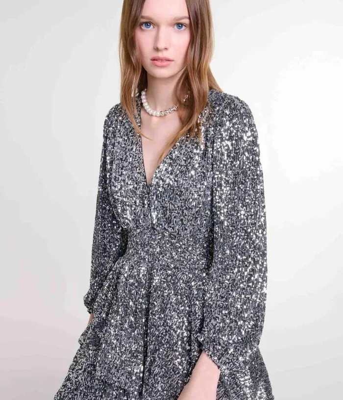 Maje Short Ruffled Sequinned Dress Women Dresses