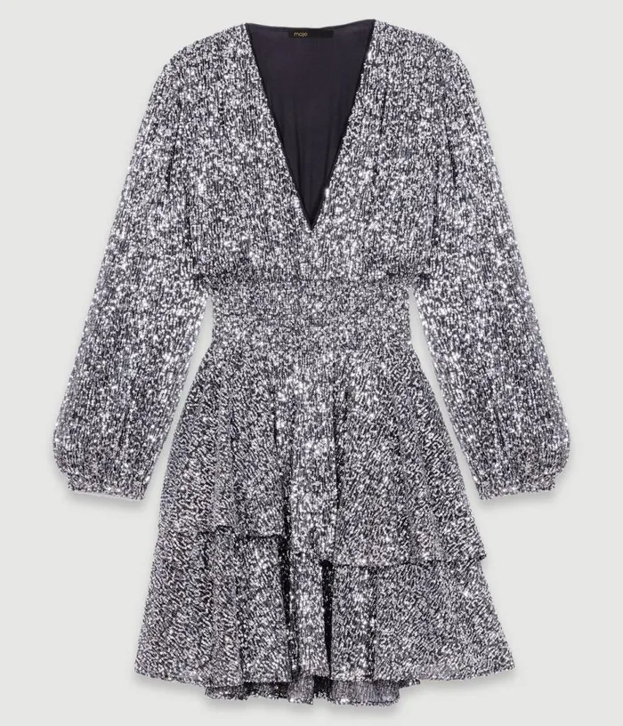 Maje Short Ruffled Sequinned Dress Women Dresses