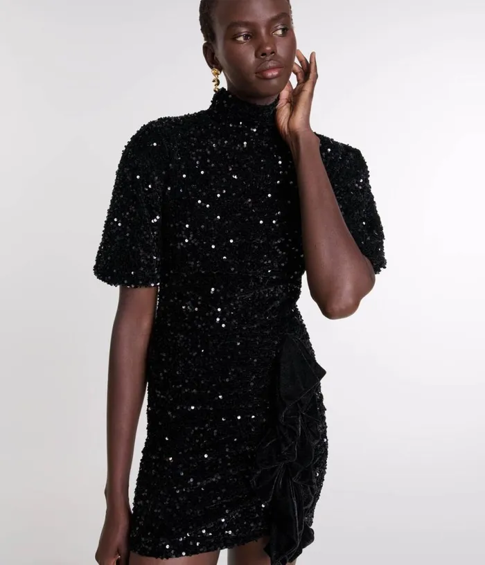 Maje Short Velvet And Sequinned Dress Women Dresses