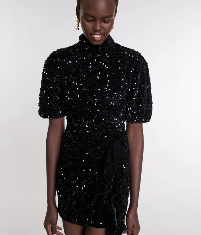 Maje Short Velvet And Sequinned Dress Women Dresses