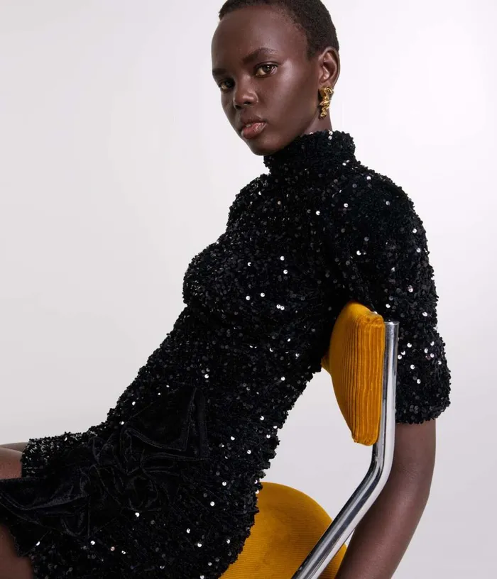 Maje Short Velvet And Sequinned Dress Women Dresses