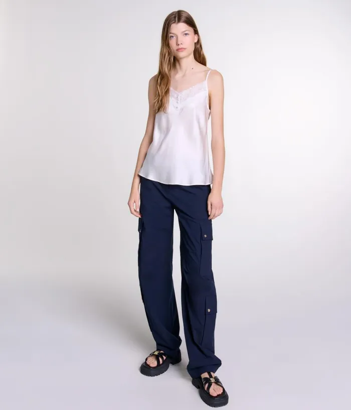 Maje Silk Satin And Lace Top Women Tops and Shirts