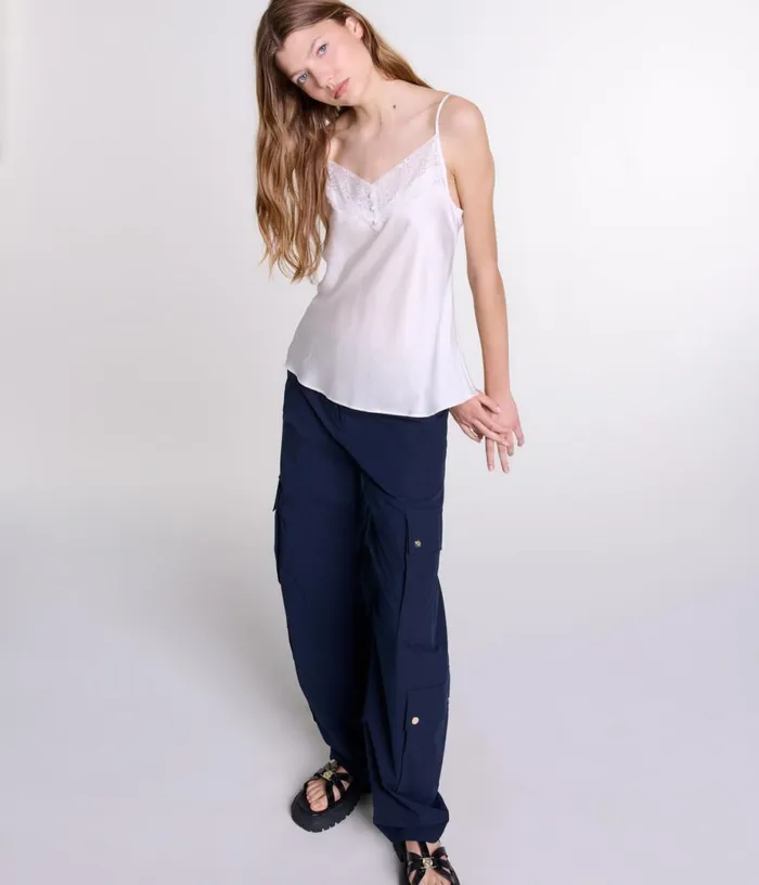 Maje Silk Satin And Lace Top Women Tops and Shirts Maje Silk Satin And Lace Top Women Tops and Shirts