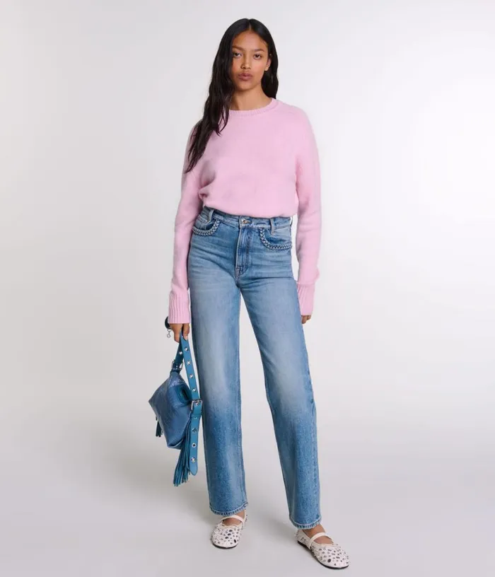 Maje Straightleg Braided Detail Jeans Women Pants and Jeans