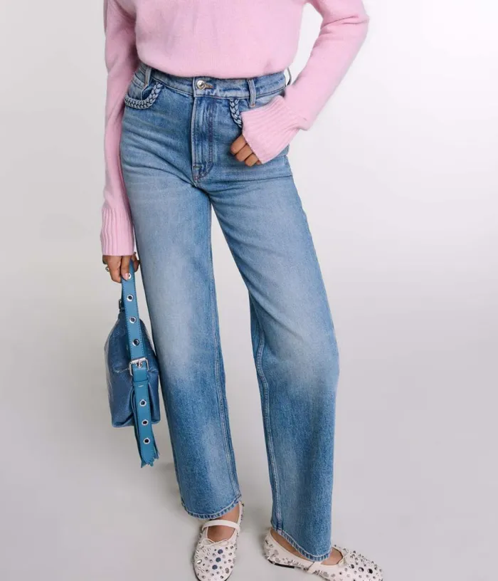Maje Straightleg Braided Detail Jeans Women Pants and Jeans