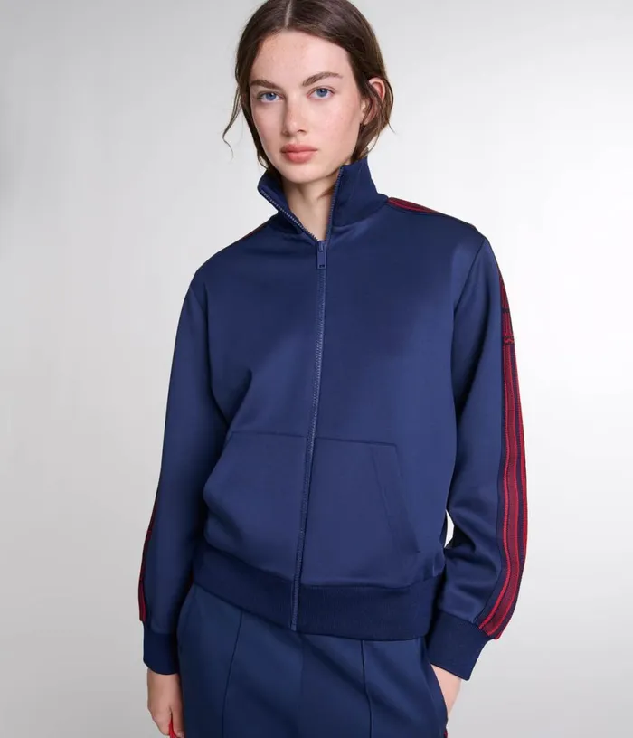 Maje Striped Zipup Sweatshirt Women Sweaters and Cardigans