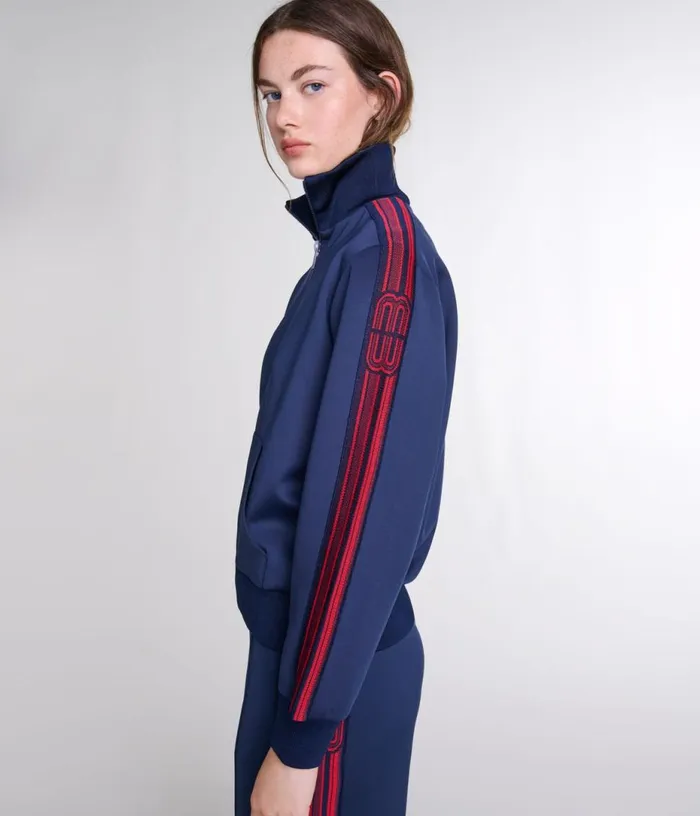Maje Striped Zipup Sweatshirt Women Sweaters and Cardigans