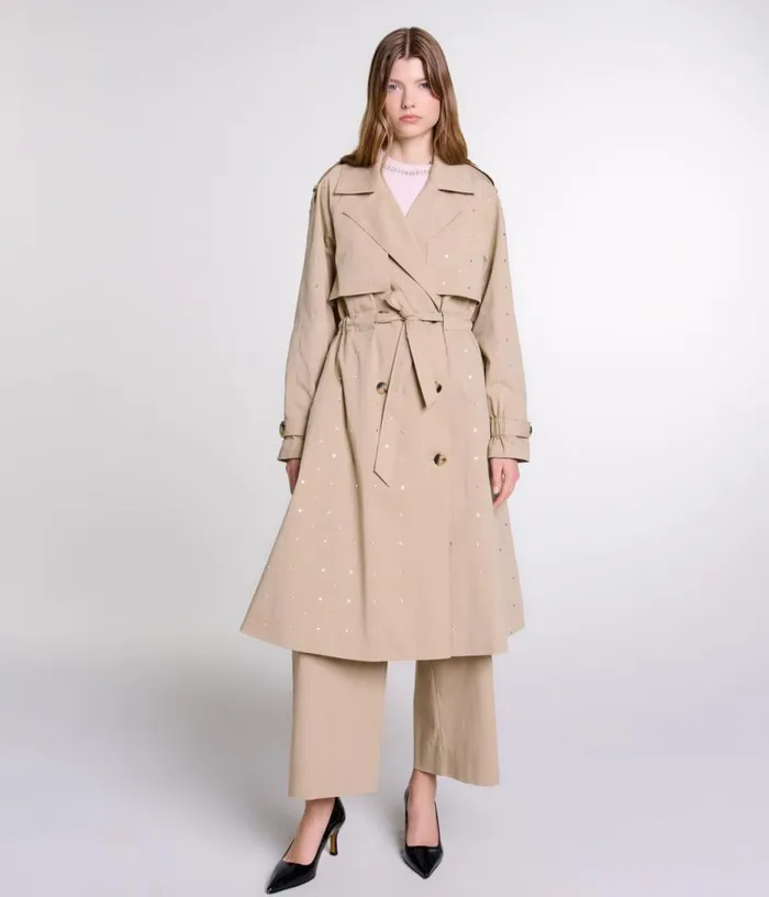Maje Studded Elastic Waist Trench Coat Women Coats