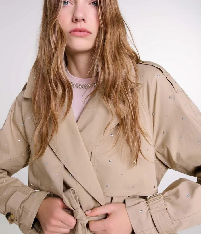 Maje Studded Elastic Waist Trench Coat Women Coats