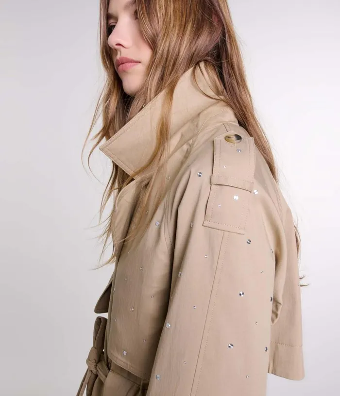 Maje Studded Elastic Waist Trench Coat Women Coats