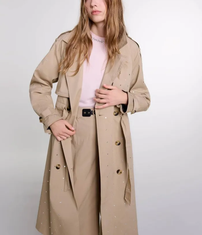 Maje Studded Elastic Waist Trench Coat Women Coats