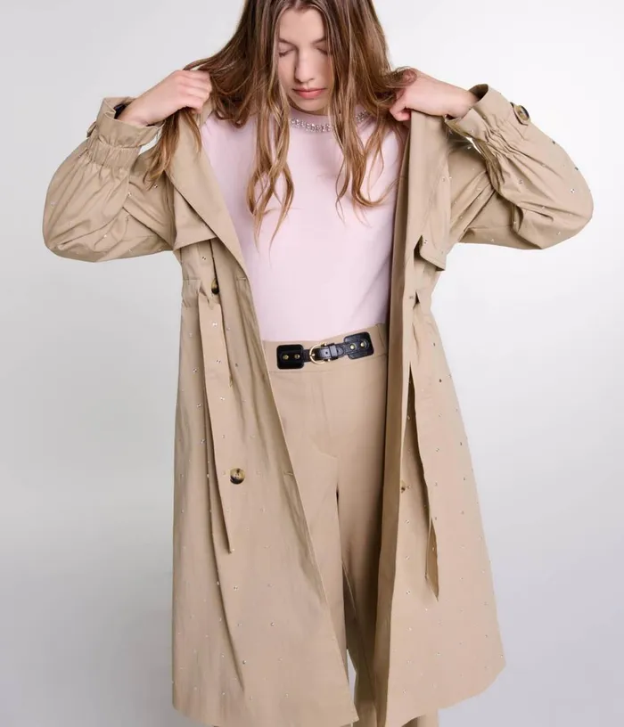 Maje Studded Elastic Waist Trench Coat Women Coats