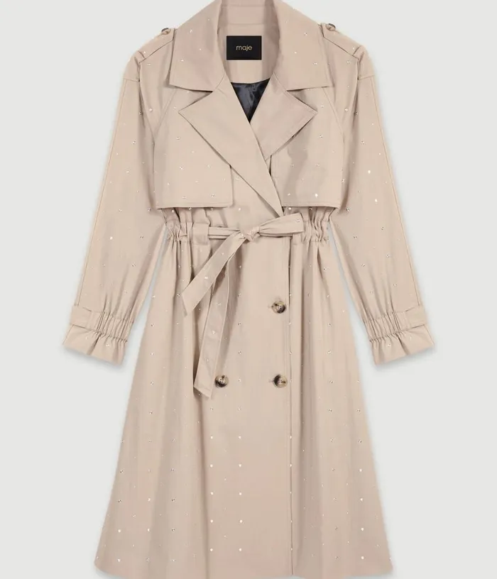 Maje Studded Elastic Waist Trench Coat Women Coats