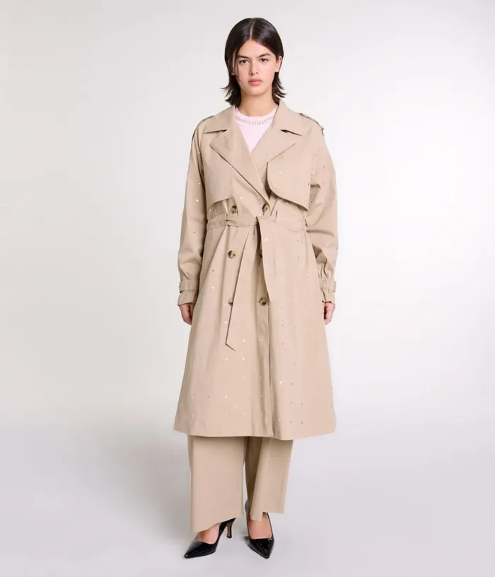 Maje Studded Elastic Waist Trench Coat Women Coats