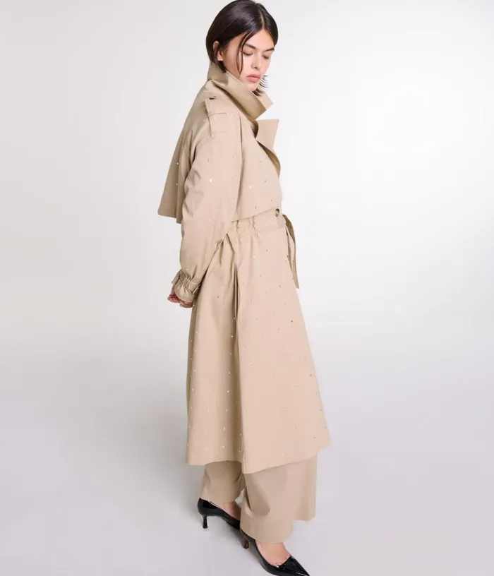 Maje Studded Elastic Waist Trench Coat Women Coats
