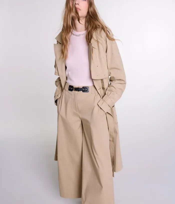 Maje Studded Elastic Waist Trench Coat Women Coats