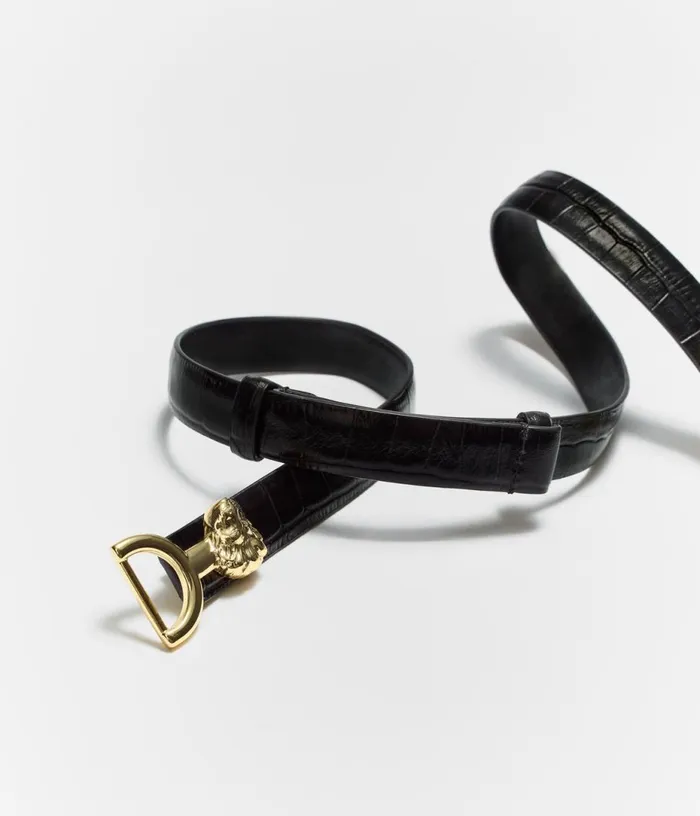 Maje Thin Leather Belt With Lion Bit Women Belts