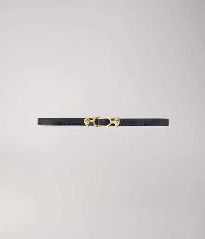 Maje Thin Leather Belt With Lion Bit Women Belts