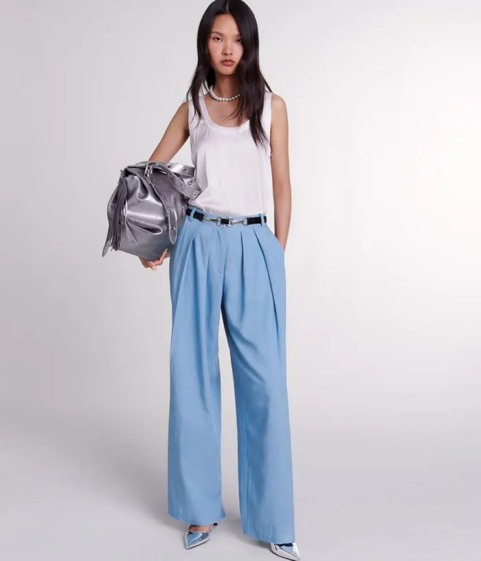 Maje Wideleg Suit Trousers With Pleats Women Pants and Jeans