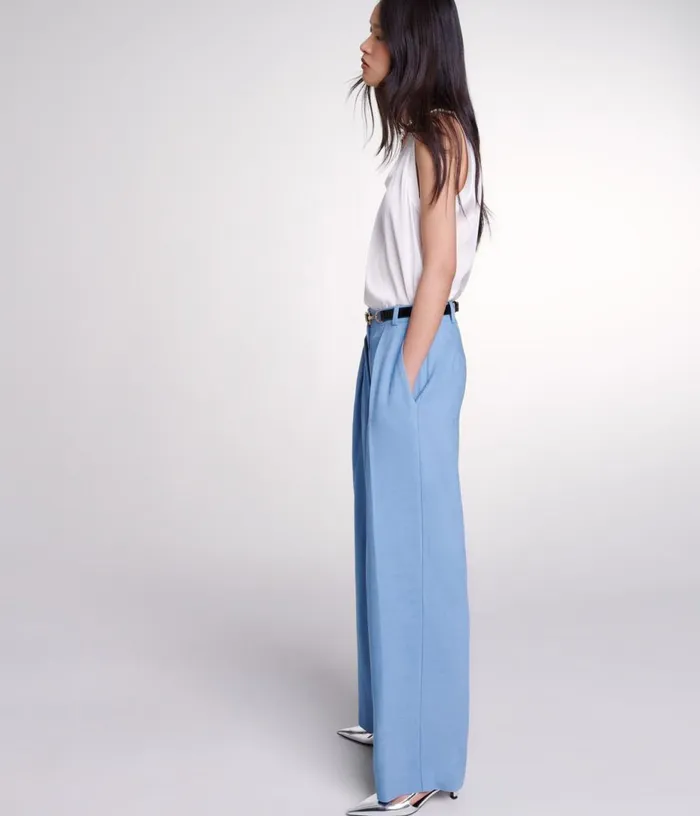 Maje Wideleg Suit Trousers With Pleats Women Pants and Jeans