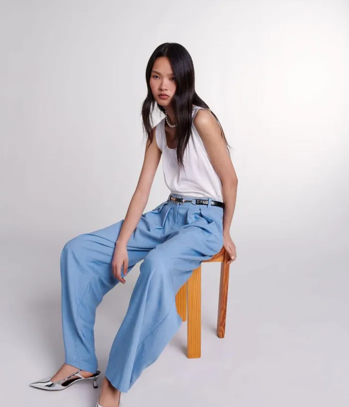 Maje Wideleg Suit Trousers With Pleats Women Pants and Jeans