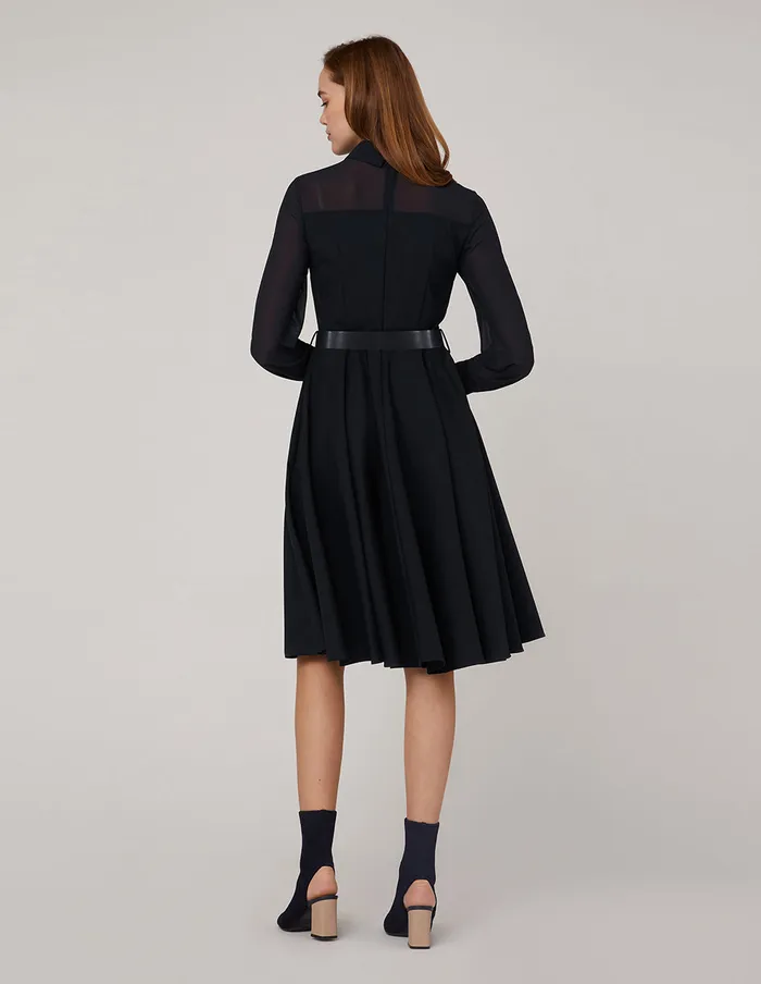MARYLING Black Dress Long Sleeved ALine Pleated Shirt Dress Midnight Blue 8211 Women MARYLING Black Dress Long Sleeved ALine Pleated Shirt Dress Midnight Blue 8211 Women