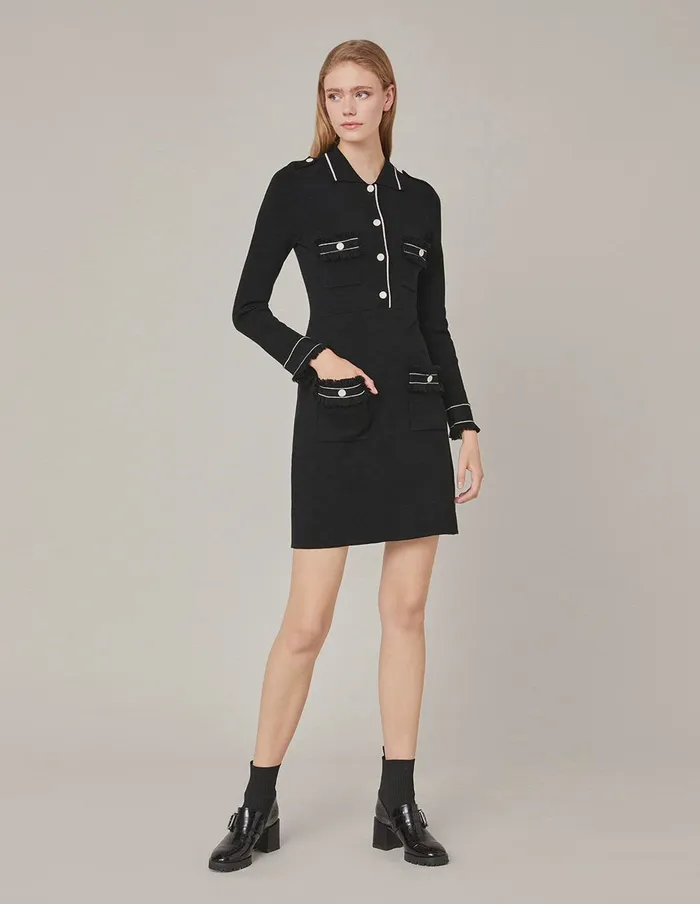 MARYLING Black Dress TASSEL FINISHING KNITTED DRESS White 8211 Women