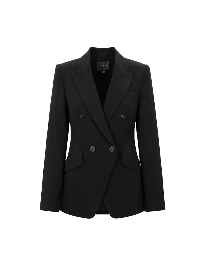 MARYLING Blazers Classic Black Flip Collar DoubleBreasted Suit Black 8211 Women MARYLING Blazers Classic Black Flip Collar DoubleBreasted Suit Black 8211 Women