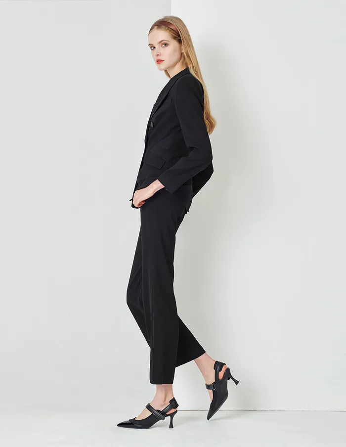 MARYLING Blazers Classic Black Flip Collar DoubleBreasted Suit Black 8211 Women MARYLING Blazers Classic Black Flip Collar DoubleBreasted Suit Black 8211 Women