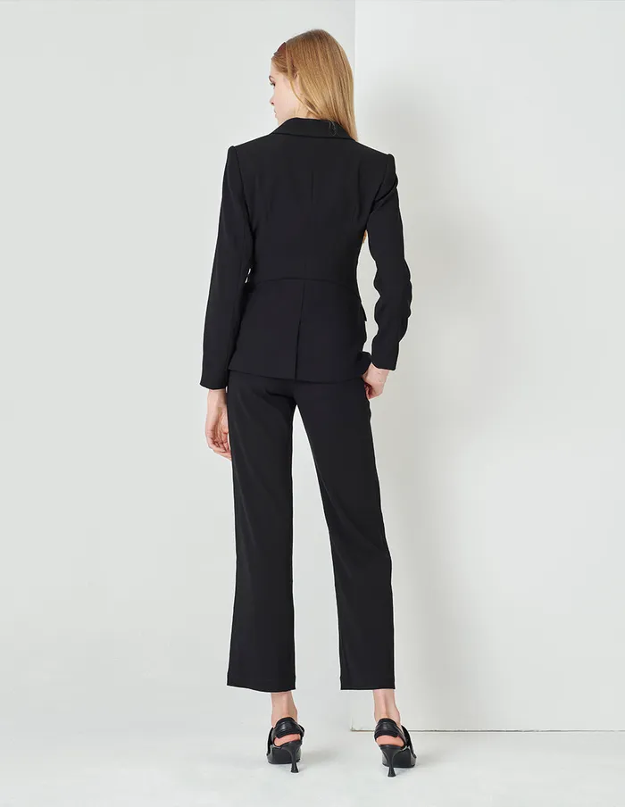 MARYLING Blazers Classic Black Flip Collar DoubleBreasted Suit Black 8211 Women MARYLING Blazers Classic Black Flip Collar DoubleBreasted Suit Black 8211 Women