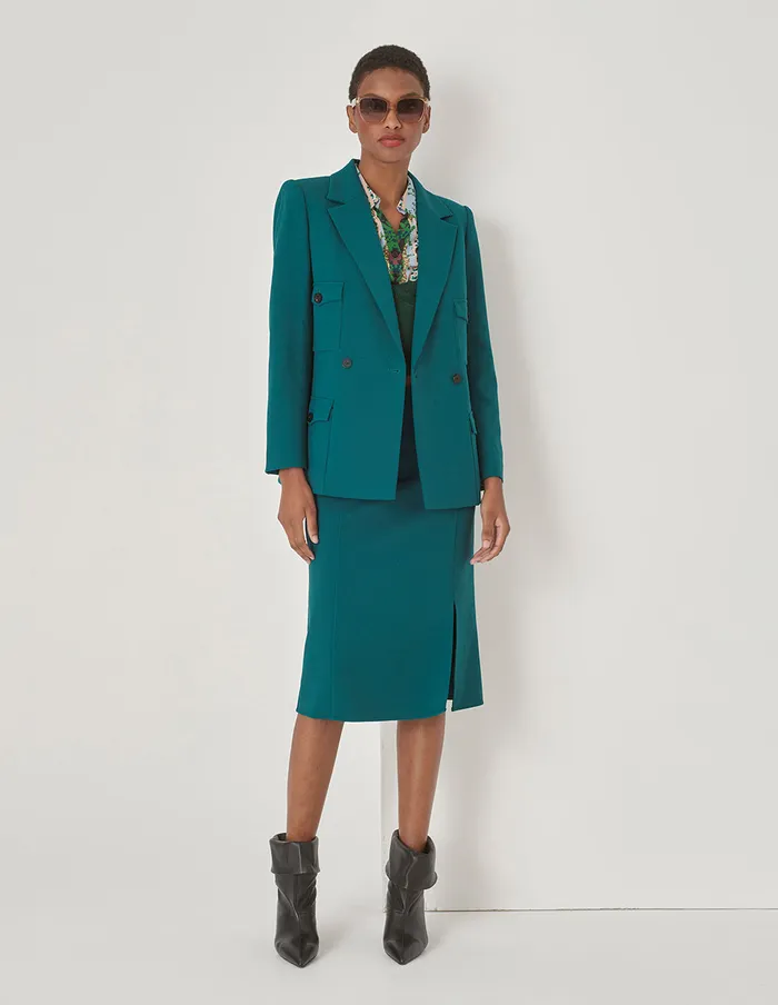 MARYLING Blazers Double Breasted Pocket Waist Blazer Green 8211 Women