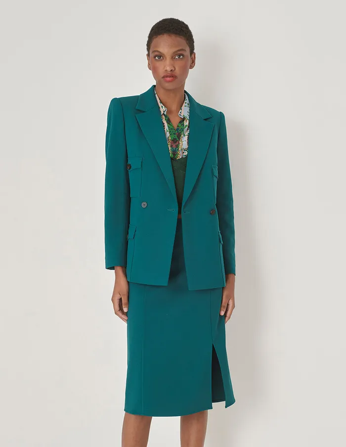 MARYLING Blazers Double Breasted Pocket Waist Blazer Green 8211 Women MARYLING Blazers Double Breasted Pocket Waist Blazer Green 8211 Women