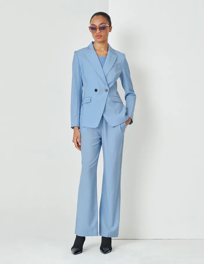 MARYLING Blazers Light Blue Pointed Collar DoubleBreasted Suit Blue 8211 Women MARYLING Blazers Light Blue Pointed Collar DoubleBreasted Suit Blue 8211 Women