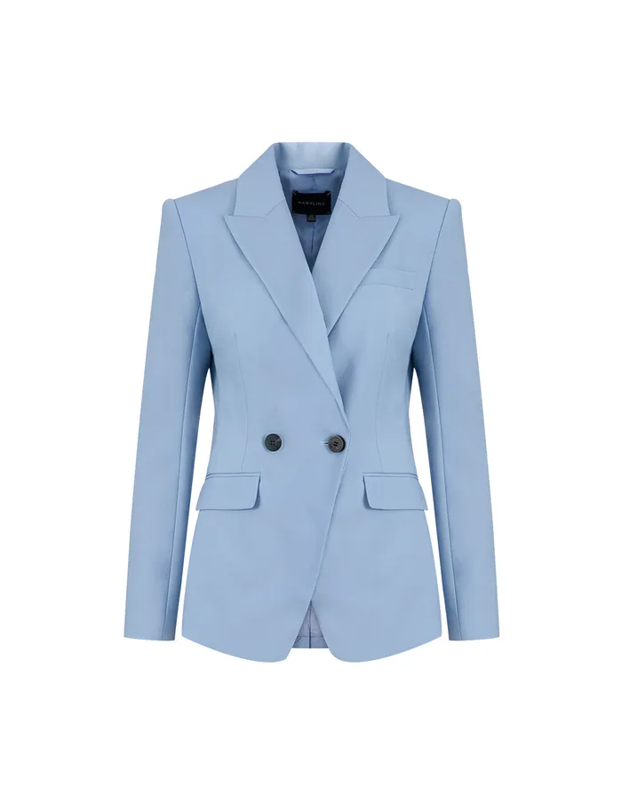 MARYLING Blazers Light Blue Pointed Collar DoubleBreasted Suit Blue 8211 Women MARYLING Blazers Light Blue Pointed Collar DoubleBreasted Suit Blue 8211 Women