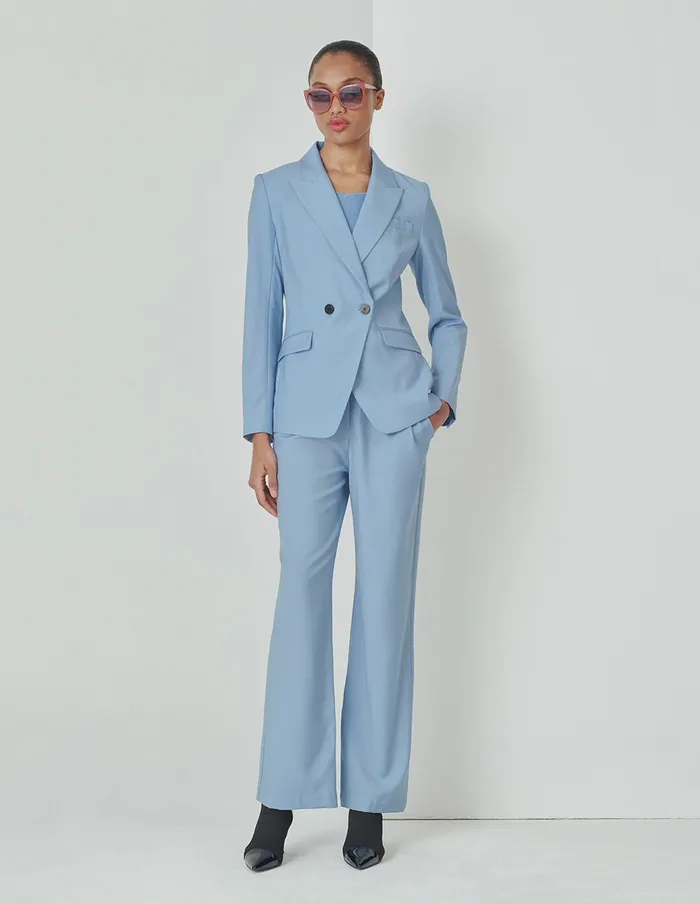 MARYLING Blazers Light Blue Pointed Collar DoubleBreasted Suit Blue 8211 Women MARYLING Blazers Light Blue Pointed Collar DoubleBreasted Suit Blue 8211 Women