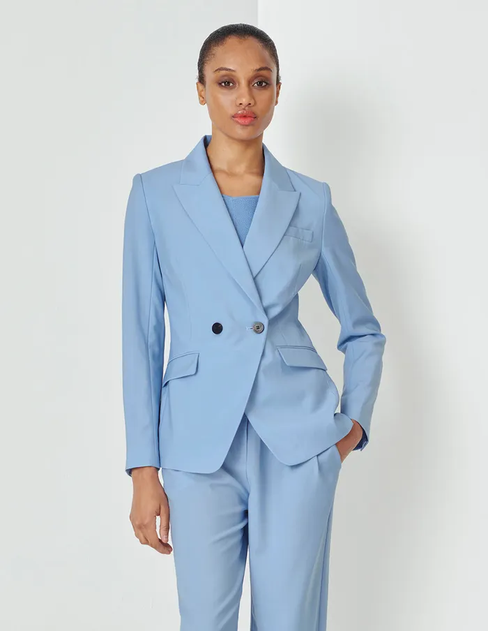MARYLING Blazers Light Blue Pointed Collar DoubleBreasted Suit Blue 8211 Women MARYLING Blazers Light Blue Pointed Collar DoubleBreasted Suit Blue 8211 Women