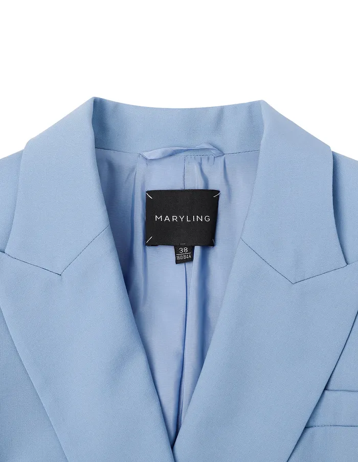 MARYLING Blazers Light Blue Pointed Collar DoubleBreasted Suit Blue 8211 Women MARYLING Blazers Light Blue Pointed Collar DoubleBreasted Suit Blue 8211 Women